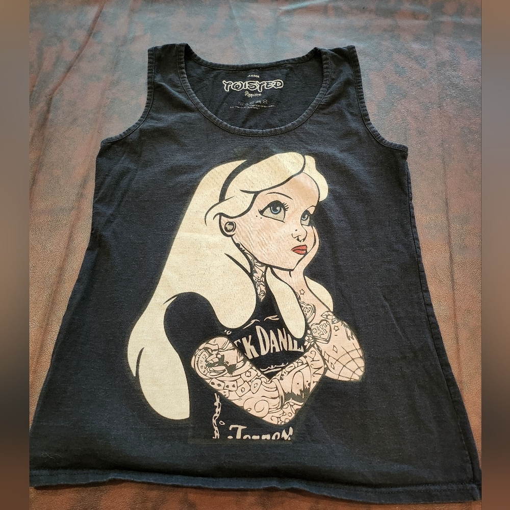Twisted Black Graphic Tank Top Alice In Wonderland